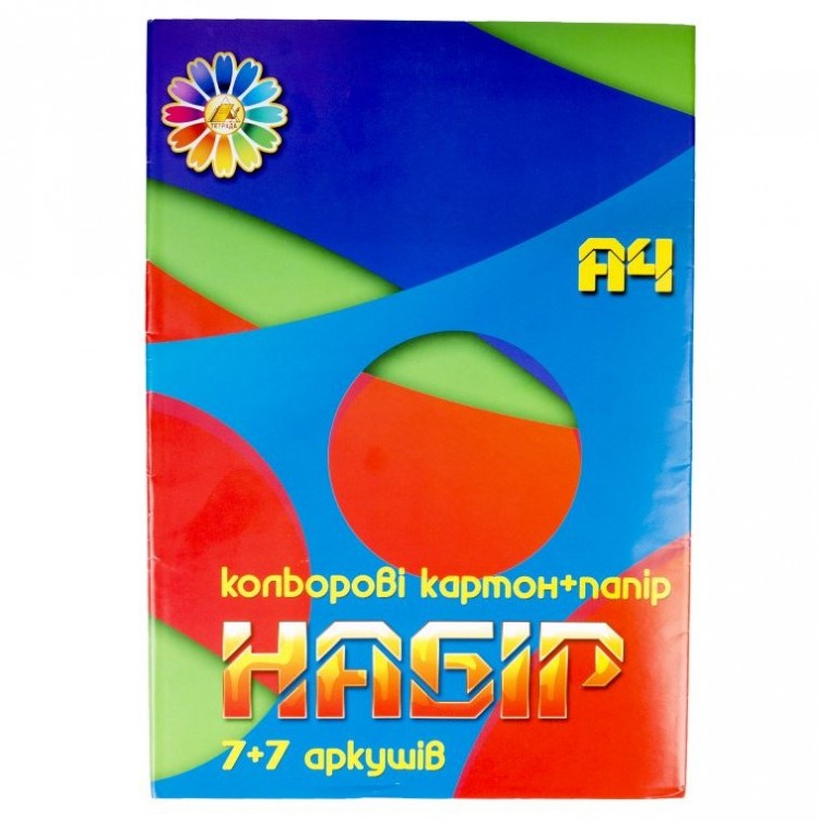 Картон цветной 7 цв+бумага цветная 7 цв А4 Тетрада