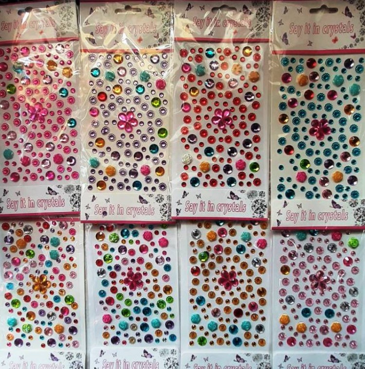 Наклейки акриловые цветы-стразы 23/10 см объемные​​ 3D