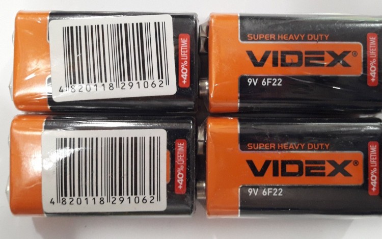 Батарейка VIDEX 9V 6F22 аккумулятор 