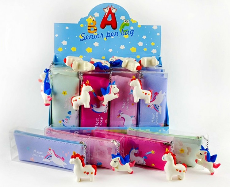 Пенал на 1 молнию со сквишем Единорог