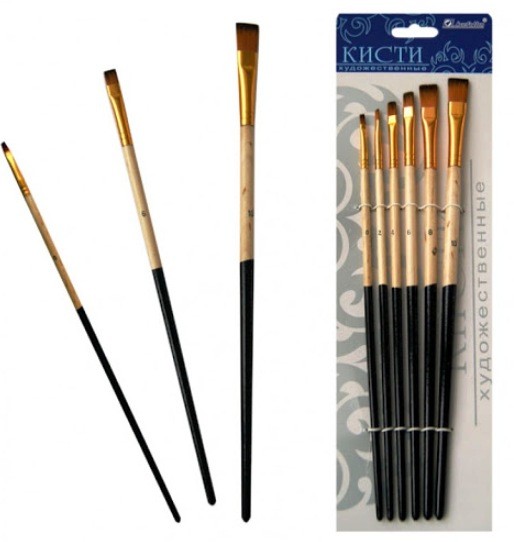 Набор кистей нейлон плоские №1975 6шт J.Otten №0,2,4,6,8,10