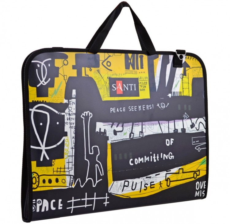 Сумка-портфель пластиковая c тканевыми ручками SANTI А3 "Graffiti" 367/30/495мм