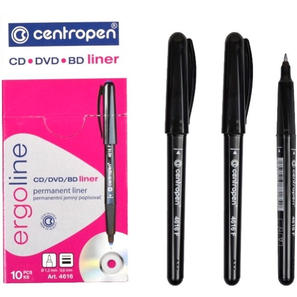 Линер для CD/DVD Centropen 4616 черный 0,6 мм спиртовая основа