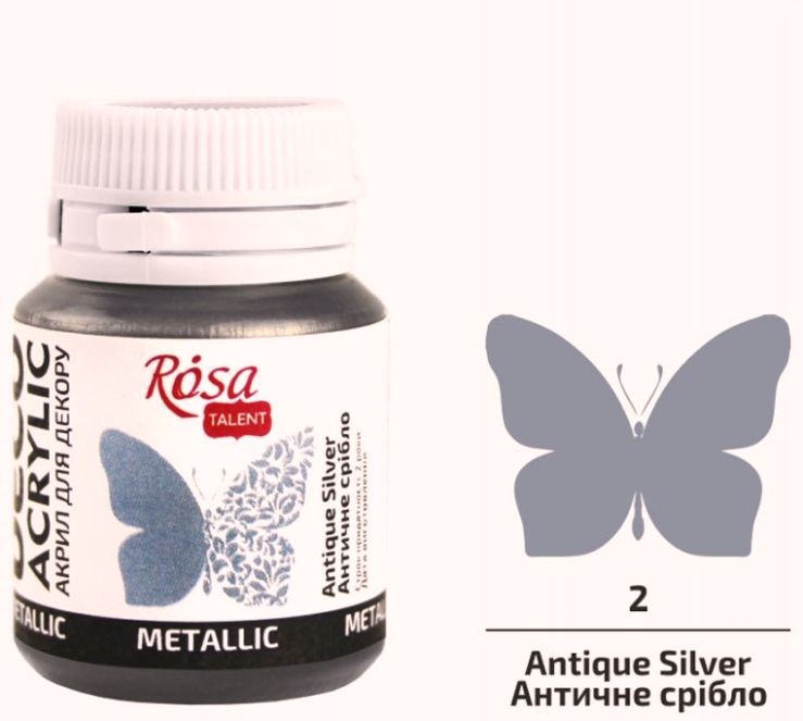 Акрил для декора металлик Античное серебро №2 20 мл ROSA TALENT