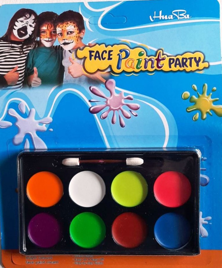 Краски для лица неоновые 8 цветов со спонжем HB800B