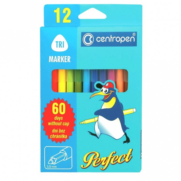 Фломастеры 60 дней без колпачка 12 цветов CENTROPEN 2510
