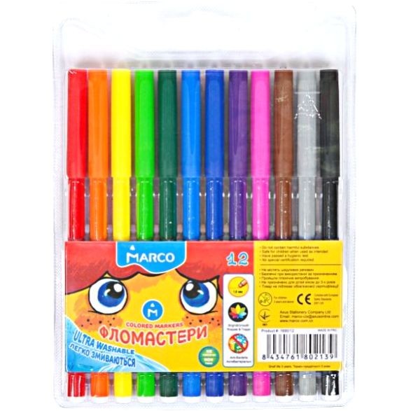 Фломастеры 12 цветов Super Washable MARCO 1690