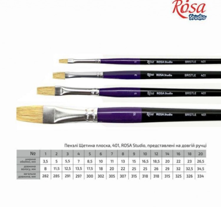 Кисть щетина плоская №10 ROSA Studio 401