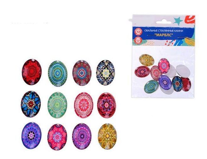 Стеклянные камни МАРБЛС на клейкой основе 12 шт