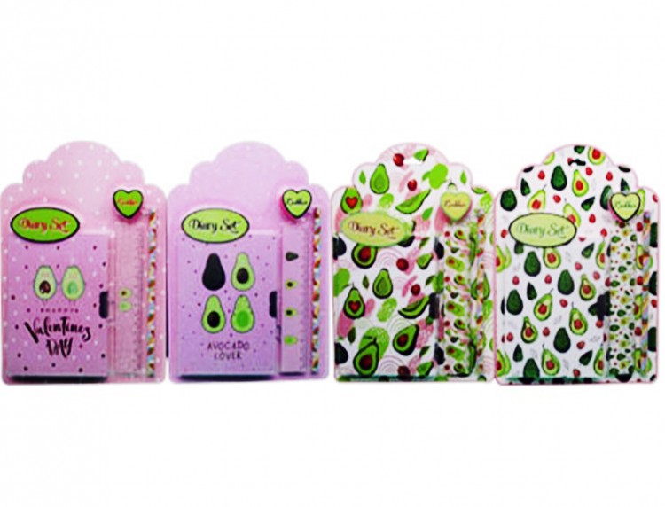 Блокнот на замочке с карандашом,с линейкой, с ластиком, с гелевой ручкой "АВОКАДО" 50 листов 13/18см на блистере