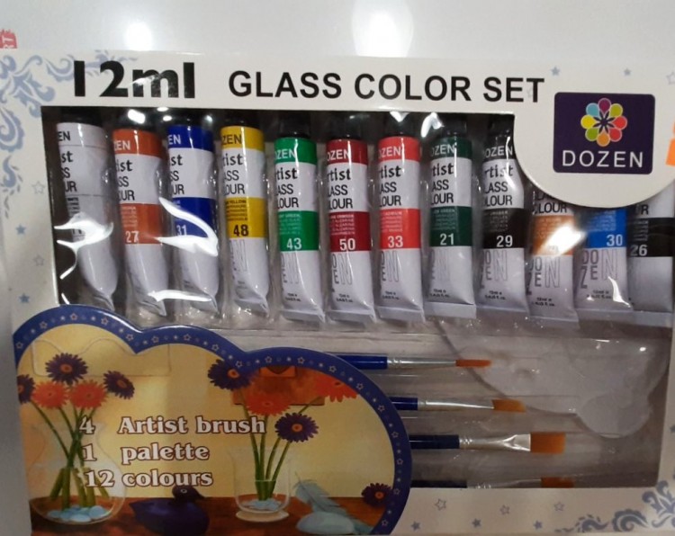 Набор красок по стеклу 12 цв 12 мл + 4 кисти DOZEN