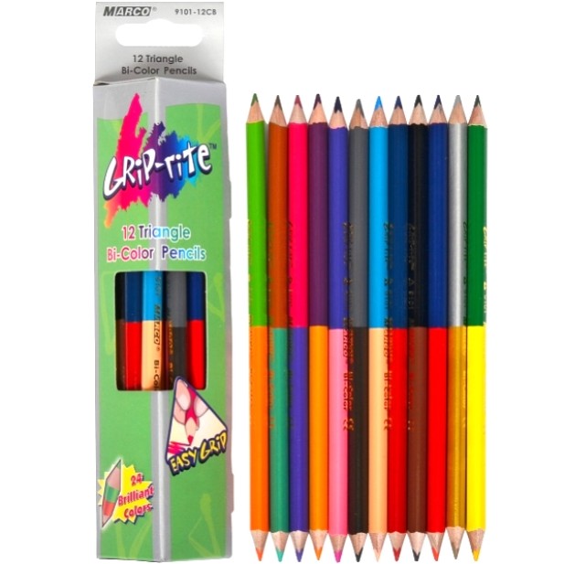 Карандаши цветные трехгранные Marco двухсторонние 12/24 цвета